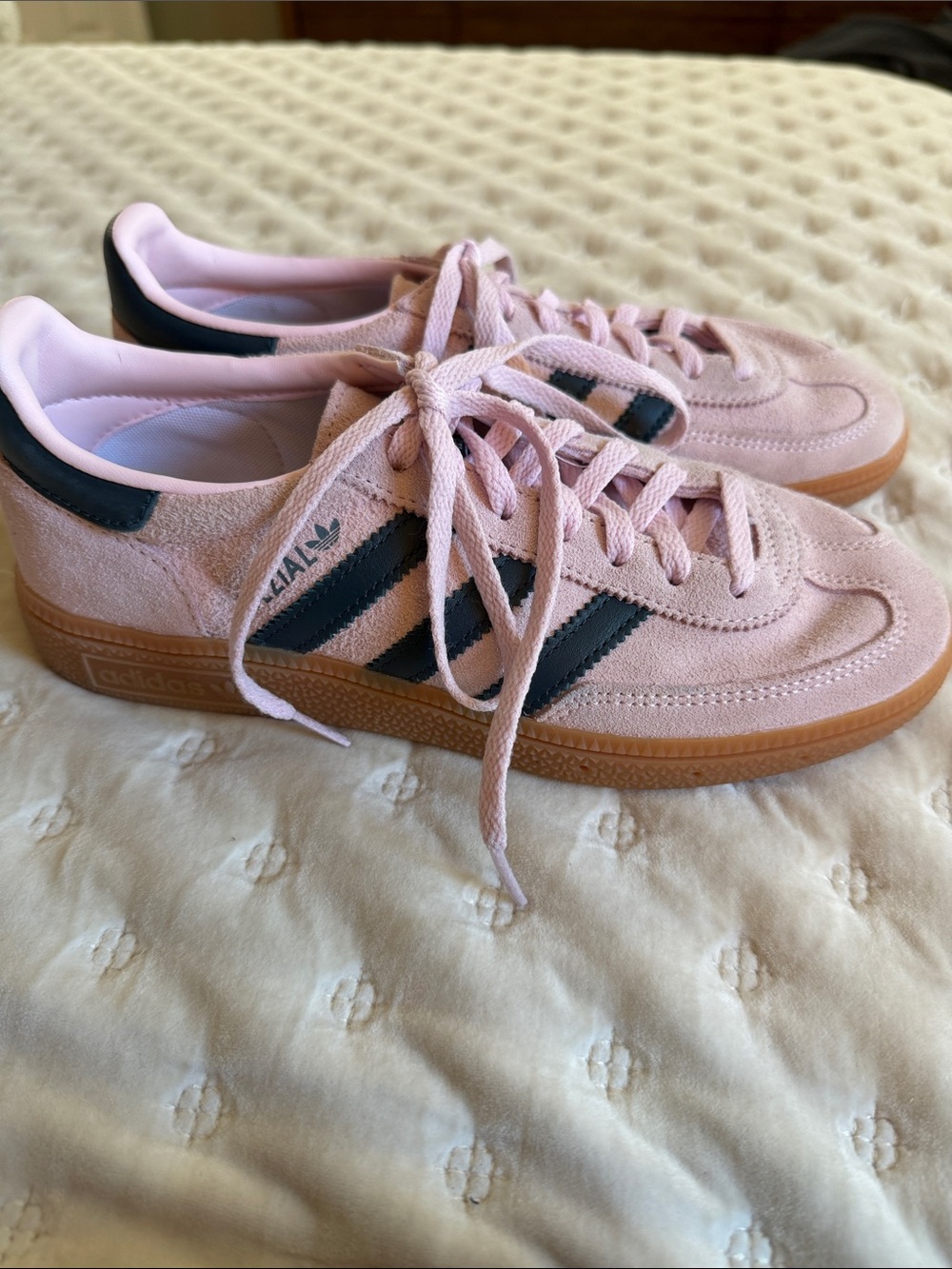 adidas Women's Pink Spezial Suede Sneakers with Navy Stripes